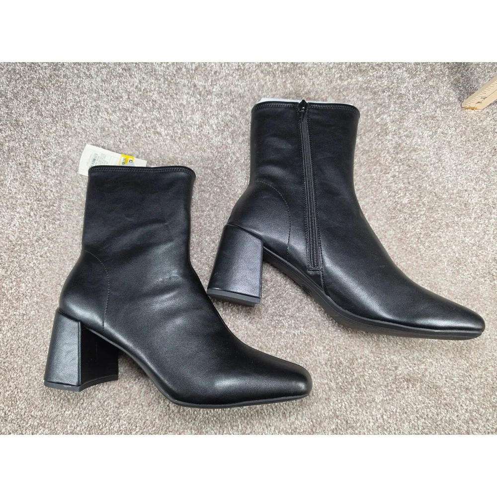 A New Day Pippa Black Stretch Block Heel Ankle Boots Square Toe Womens 11 NEW
